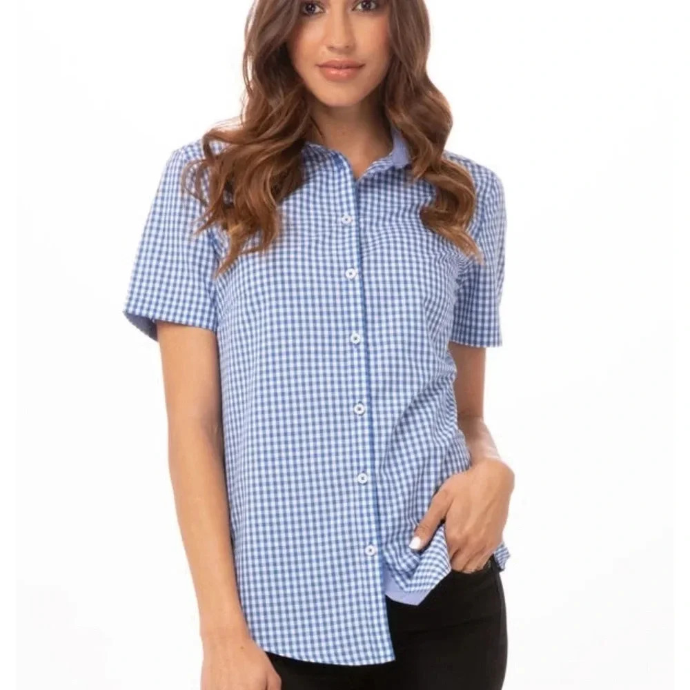 Urban by Chefworks Shirt Sleeve Blue White Gingham Shirt Sz XL